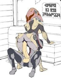 big_breasts big_penis excalibur_(warframe) ivara_(warframe) standing warframe