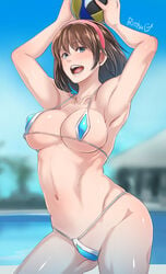 bikini breasts butcha-u cleavage dead_or_alive dead_or_alive_xtreme_beach_volleyball eroquis female female_only fringe_hair hitomi_(doa) looking_at_viewer open_mouth solo tecmo