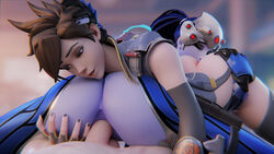 2girls 3d absurdres alternate_costume arhoangel ass big_ass big_penis blender blizzard_entertainment brown_hair chronal_accelerator female hand_on_ass harness highres human lunar_new_year lunar_new_year_series male overwatch pale_skin penis rose_tracer straight summer_games_series threesome tracer tricolore_widowmaker widowmaker year_of_the_rooster