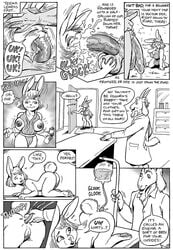 anthro balls big_breasts breasts clothed clothing comic doctor_dee english_text female karno lagomorph male mammal nipples page_5 pussy rabbit teeka_(karno)