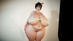 3d bbw belly belly_wobble black_hair brown_hair curvy fat gigantic_breasts glasses longer_than_10_seconds looking_at_viewer mei_(overwatch) mp4 navel overwatch overweight plump short_hair stomach superdougie tagme thick thick_thighs video virt-a-mate virtamate