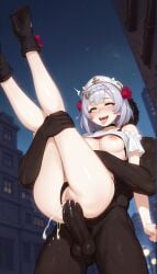 1boy ahe_gao ai-generated ai_generated ankle_boots ass bangs black_footwear blush boots braid braided_bangs breasts breasts_out brokewyt clothed_female_nude_male clothes_lift cum cum_in_pussy dark-skinned_male dark_skin female female_ejaculation flower fucked_silly genshin_impact green_eyes grey_hair hair_flower hair_ornament heart high_heels hoyoverse interracial maid_headdress medium_breasts muscular muscular_male night nipples noelle_(genshin_impact) nude open_mouth orgasm outdoors overflow panties penis pussy pussy_juice red_flower red_rose rolling_eyes rose saliva sex shirt_lift shoe_soles short_hair solo_focus standing straight sweat teeth testicles tongue tongue_out uncensored underwear upper_teeth_only vaginal_penetration veins veiny_penis