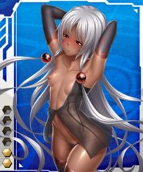 breasts card_(medium) dark_skin female gara_ayuri lilith-soft long_hair nipples shiny shiny_skin small_breasts taimanin_(series) taimanin_asagi_battle_arena taimanin_asagi_battle_arena_all_card_gallery thong yulya yulya_(taimanin_asagi)