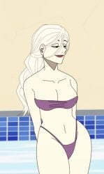 big_ass big_breasts bikini curvy_hips jujutsu_kaisen mei_mei_(jujutsu_kaisen) pool purple_bikini red_lipstick water white_hair wide_hips