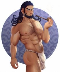 bara beard blue_hair blush blushing bubble_butt bulge bulge_through_clothing daddy earrings fundoshi fundoshi_only golden_kamuy hairy hairy_chest kiroranke long_hair long_hair_male looking_at_viewer maeganthepagan male male_only muscular muscular_male nipples pubic_hair smile smiling smoking smoking_pipe solo_male tanned tanned_skin underwear underwear_only