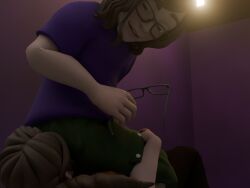 1boy1girl 3d artist_upload ass assertive_female braid brown_hair canon_couple chubby_female facesitting glowdonk green_shorts heath_obrian_(glowdonk) height_difference heterochromia indoors krista_brooke_(glowdonk) long_hair loving_it low-angle_view male_is_bigger purple_shirt purple_wall questioning short_sleeves shorts size_difference thigh_grab twunk xbox_avatar