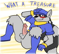 2017 anthro balls bottomless clothed clothing erection foxzombiej hat humanoid_penis looking_at_viewer male male_only mammal penis procyonid raccoon sly_cooper sly_cooper_(series) smooth_fur solo video_games