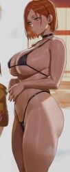 1girls ai_assisted ai_generated amber_eyes ass auburn_hair bikini breasts female female_only huge_ass huge_breasts jujutsu_kaisen kugisaki_nobara light-skinned_female light_skin orange_eyes orange_hair red_head redhead shexyo short_hair thong wide_hips zrhap