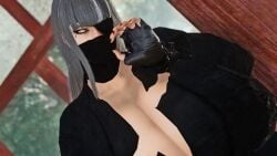 1girls 3d beauty_mark big_breasts blunt_bangs breasts breasts_bigger_than_head cleavage deep_cleavage eye_covered eyepatch face_obscured fat_breasts fat_tits female_focus female_only fingerless_gloves gargantuan_breasts gigantic_breasts gilf gray_hair grey_hair hime_cut huge_breasts light-skinned_female light_skin long_hair looking_at_viewer mask masked_female mommy_milkers nioh_2 oc one_eye_covered one_eye_visible original_character protagonist revealing_clothes screencap screenshot slit_pupils solo torn_clothes torn_shirt video_game video_game_character