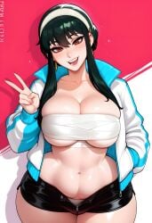 yor_briar yor_forger spy_x_family light-skinned_female light_skin 1girls 1girl solo solo_female female_only curvy curvy_figure curvaceous curvy_female curvy_body curvaceous_figure curvaceous_female voluptuous voluptuous_female long_hair black_hair red_eyes hi_res highres ai_generated ai-created stable_diffusion dreamcoreart teasing teasing_viewer huge_breasts huge_ass large_breasts venus_body slender_waist busty jacket v solo_focus