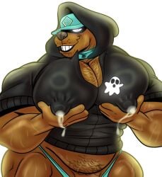 1boy anthro bara bara_tiddies bara_tits big_pecs big_tits breastmilk busty dog furry furryonline1 lactating lactation lactation_through_clothes leaking_nipples milk pecs scooby-doo scooby-doo_(character) solo solo_male thong what