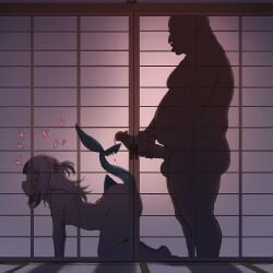 1boy 1girls ai_generated all_fours ass bald behind_door big_ass big_butt big_cock big_penis butt erect_penis erection fat_male female gawr_gura heart_symbol hololive hololive_english huge_cock imminent_penetration imminent_sex large_penis long_penis male penis penis_shadow self_upload silhouette size_difference smaller_female taller_male upscaled virtual_youtuber