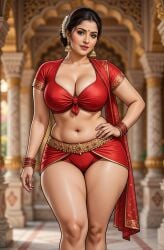 ai_assisted ai_generated architecture archway bangle bell_earrings belly_button bindi black_hair blouse blurry_background cleavage earrings embroidery female flower_in_hair gold_trim grok hair_strand hand_on_hip indian indian_clothes indian_female jewelry large_breasts midriff milf one_hand_on_hip pillar realistic red_clothing rgomez007 saree sari self_upload short_sleeves skimpy_clothes smiling_at_viewer solo_female stable_diffusion temple temple_background thick_outline thick_thighs tied_hair traditional_clothes updo voluptuous warm_colors warm_lighting wide_hips