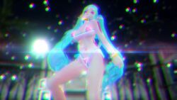 1girls 3d 3d_animation animated athletic athletic_female bikini blue_hair bouncing_breasts breasts collar dancing elf_ears female fit hatsune_miku high_heels huge_breasts micro_bikini mikumikudance mmd music pink_eyes swimsuit tagme tda_(3d_model_style) teenager twintails video vocaloid