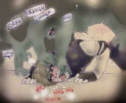 2d 2d_(artwork) 2d_artwork 5boys anal anal_insertion anal_penetration anal_sex black_fingerless_gloves blonde_hair blue_eyes blush blush_lines blushing blushing_male blushing_profusely color colored cop_uniform doggy_position doggy_style doggy_style_position doggy_style_sex doggystyle doggystyle_position drool drool_on_face drooling elbow_pads english english_commentary english_dialogue english_language english_text fingerless_gloves fingers_in_mouth gay gay_anal gay_male gay_sex grabbing grabbing_another's_ass green_skin implied_rape leon_scott_kennedy male male/male male_only moan moaning moaning_in_pleasure moans monster open_mouth orgy orgy_sex police police_uniform pulled_down_pants resident_evil resident_evil_2 resident_evil_2_remake sabbasarts saliva saliva_drip saliva_trail sharp_teeth sweat sweatdrop sweating sweaty sweaty_body twink yaoi zombie zombies