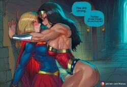 2girls abs against_wall ai_generated aroused aroused_face athletic athletic_female bare_ass big_ass big_breasts big_butt big_thighs blue_eyes blush breast_press breast_squeeze breasts caption collarbone comic comic_page comics curvy curvy_body curvy_female curvy_figure cute cute_face dc dc_comics english english_text female heart heart_symbol hoorpy hourglass_figure justice_league kabedon kara_zor-el muscular muscular_female open_mouth patreon patreon_logo patreon_username petite petite_body petite_breasts petite_female sexy sexy_body sexy_pose smile smirk standing story supergirl supergirl_(series) superman_(series) teeth text thick_thighs thighs tongue voluptuous voluptuous_female wonder_woman wonder_woman_(series)