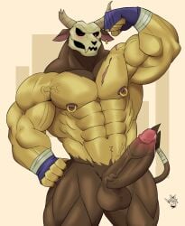 anatake anthro balls bara boner erection flexing horns male male_only minotaur minotaur_(the_legend_of_pipi) muscles muscular nude penis skull_head solo solo_male the_legend_of_pipi wolfblack2543