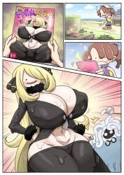abs belly belly_button big_ass big_breasts big_thighs black_clothing blonde_female blonde_hair body_copy busty cameltoe cleavage clothed covered_nipples cynthia_(pokemon) ditto ditto_(pokemon) ditto_(pokemon_pokopia) ditto_copied_person dr._mojumbo exposed_midriff female female_focus groin hourglass_figure hypno_(pokemon) hypnosis large_breasts magazine_cover metamon metamon_(pokemon_pokopia) midriff mob_face mojumbo navel no_underwear oro_(zetsubou_girl) pokemon pokemon_(species) pokemon_pokopia pokopia professor_tangrowth shirona_(pokemon) simple_face sleeper sleeper_(pokemon) stomach sweat tangrowth thick_thighs wide_hips
