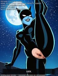 ai-created ai_generated animal_ears anus arm_support ass batman:_the_animated_series batman_(series) black_bodysuit blue_skin bodysuit breasts cat_ears catwoman catwoman_(dcau) clitoral_hood clitoris clothing clothing_cutout colored_skin crotch_cutout dc_comics dcau english_language english_text female female_only flexible full_moon grin high_resolution huge_moon kneepits large_breasts latex leg_lift leg_up lips lipstick looking_at_viewer makeup mask medium_breasts moon moonlight night night_sky one_arm_up outdoors patreon_logo patreon_username presenting red_lips selina_kyle skin_tight sky smile solo split spread_legs standing standing_on_one_leg standing_split star_(sky) starry_sky text the_new_batman_adventures thighs username vagina wodstudio