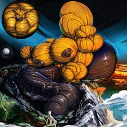 1boy df43_(artist) fox giant giant_male hyper hyper_balls hyper_genitalia hyper_muscles hyper_penis hyper_testicles kurama kurama_(naruto) male muscles muscular muscular_male naruto_(series) nine_tailed_fox penis poodledoodles