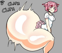 1girls ass blush blushing blushing_at_viewer bottom_heavy breasts clap clapping clapping_cheeks doki_doki_literature_club female gigantic_ass hyper_ass looking_at_viewer massive_ass natsuki_(doki_doki_literature_club) pink_eyes pink_hair pink_skirt side_view small_breasts thick_thighs twerking white_shirt zorkoth