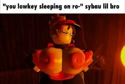 1girls 3d 7ths1n animated areola_slip areolae big_breasts blush breasts breasts_out caption clothed clothing english_text female female_only hair_bun meme meme_caption nipples no_sound revealing_breasts roblox robloxian short_playtime shorter_than_10_seconds solo survivor_(mermio) sybau tagme text video