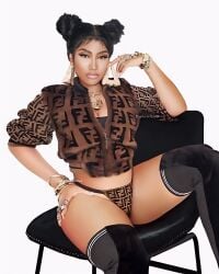 artist_request bikini_bottom bling bomber_jacket bracelet fake_nails female female_only jacket jewelry long_nails necklace nicki_minaj press-on_nails seated sitting thigh_high_boots thigh_highs thong