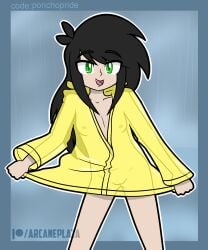 arc_(arcanepengi) arcanepengi flat_chest green_eyes long_hair raincoat see-through see-through_clothing
