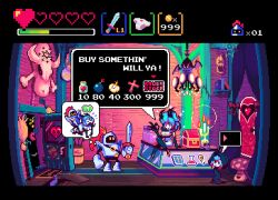 2013 bouncing_ass crossed_legs doggy_style doggystyle english_text fake_screenshot gashi-gashi knight original_character original_characters pants pixel_animation pixel_art sitting straight straight_sex sword thought_bubble uejini