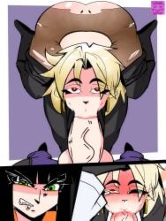 2d 2d_(artwork) big_ass blonde_hair blowjob countess_daraku_(fortnite) crying cum_in_mouth cum_inside cum_on_nose deepthroat eyes fellatio female fortnite fortnite:_battle_royale futa_on_female green_eyes joni_(fortnite) oral_penetration parallel_vlad piercing pov pov_eye_contact red ripped_pantyhose tears vampire vi_wesker