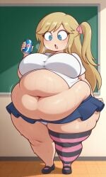 1girls ai_assisted ai_generated big_ass big_belly big_breasts blonde_hair blue_eyes clothed fat fat_ass fat_female fat_fetish fhs fnafhs fnafhsrule34 fnafhsxxx joy_(fnafhs) long_hair morbidly_obese morbidly_obese_female obese obese_female school_uniform segmented_stomach side_ponytail skirt sweat sweaty thick_thighs voluptuous voluptuous_female weight_gain weight_gain_female