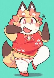 artist_request chinese_clothes female fox furry martial_arts_pose open_mouth pose red_eyes solo