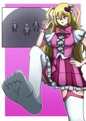 1girls anon blonde_hair don_quixote_(limbus_company) feet female foot_fetish giantess giantess_feet macro magical_girl_outfit micro peace_sign queen_of_hatred_(cosplay) tazataza walpurgis walpurgis_night