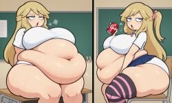 1girls ai_assisted ai_generated big_ass big_belly big_breasts blonde_hair blue_eyes clothed fat fat_ass fat_female fat_fetish fhs fnafhs fnafhsrule34 fnafhsxxx joy_(fnafhs) long_hair morbidly_obese morbidly_obese_female obese obese_female school_uniform side_ponytail skirt sweat sweaty thick_thighs voluptuous voluptuous_female weight_gain weight_gain_female