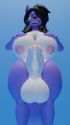 3d_(artwork) absurd_res anthro balls big_balls big_breasts big_penis bodily_fluids breasts canid canine cum digital_media_(artwork) erection fenriswuffy foreskin fox genital_fluids genitals gynomorph hair hand_on_breast hi_res huge_breasts humanoid_genitalia hyper intersex leaking_cum mammal nipples nude penis purple_body simple_background solo sorez_(mastersorez)