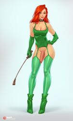 1futa batman_(series) bottomless choker dc_comics futanari green_eyes latex latex_gloves penis poison_ivy red_hair rino99 tagme whip