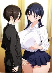 1boy 1boy1girl 1girls ai_generated before_sex black_hair blue_skirt boku_no_kokoro_no_yabai_yatsu bra brown_eyes brown_hair couple couple_(romantic) day daytime erection eye_contact fellatio_gesture female happy happy_sex height_difference huge_ass huge_breasts huge_cock ichikawa_kyoutarou library long_hair male male/female mature mature_female micro_panties micro_skirt naughty_face panties purple_bra pussy pussy_juice rubbing_penis rubbing_pussy school_uniform schoolgirl shirt skirt standing taller_female taller_girl thick thick_legs thick_thighs touching_breast touching_penis voluptuous voluptuous_female yamada_anna