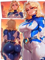 1girls ai_generated ass big_ass big_breasts blonde_hair blue_eyes breasts difuxer earrings female invisible_woman invisible_woman_(marvel_rivals) large_ass looking_at_viewer marvel marvel_comics marvel_rivals sue_storm suit tagme thick_thighs thighs