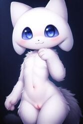ai_generated blue_background blue_eyes cat cat_ears cat_girl cat_humanoid cat_tail catgirl clyde_(discord) cute cute_face cute_pussy discord discord_(app) discord_logo furry_cat furry_pussy perchance_ai pussy white_fur