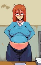 1girls clothing female female_only huge_breasts human inverted_nipples kindergarten_(game) kindergarten_3 large_breasts ms._lovelett pregnant ranchsaucy ready_to_pop sagging_breasts solo solo_female standing super_belly
