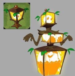 bikini bra branch glowing_body glowing_eyes grey_background humanized lantern large_ass panties plant_girl plantern_(pvz) plants_vs_zombies simple_background thighhighs third-party_source tree_branch underwear wide_hips