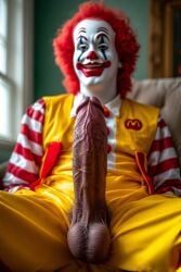 ai_generated clown clown_makeup cock cock_focus cringe dick gay huge_cock male male_focus male_only mcdonald's penis penis_focus ronald_mcdonald sitting