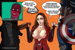 1girls 3boys actress avengers breasts brown_hair captain_america captain_america:_civil_war clothes commanderjinx cum cum_on_arm cum_on_breasts cum_on_face dark-skinned_male dark_skin elizabeth_olsen erection female green_eyes hand_on_penis handjob male marvel marvel_cinematic_universe marvel_comics mutant_(marvel) nipples penis sam_wilson scarlet_witch size_comparison size_difference small_penis_humiliation steve_rogers the_falcon uncensored wanda_maximoff x-men