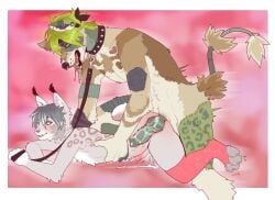 anal anal_sex animal_genitalia animal_penis anthro anthro_on_anthro anthro_penetrated anthro_penetrating anthro_penetrating_anthro bodily_fluids brown_body brown_fur canid canine canine_genitalia canine_penis canis clothing collar collar_only cum cum_in_ass cum_inside cumshot domestic_dog duo ejaculation facial_piercing felid feline femboy from_behind_position fur genital_fluids genitals green_body green_fur grey_body grey_fur hi_res humanoid_genitalia humanoid_penis internal jetraraven knot knotted_penis leash leashed_collar legwear lying lynx male male/male male_penetrated male_penetrating male_penetrating_male mammal markings nose_piercing nose_ring nude on_front open_mouth penetration penile penile_penetration penis penis_in_ass piercing pink_background power_bottom ring_piercing sex simple_background size_difference spots spotted_body spotted_fur tan_body tan_fur thigh_highs undead zombie