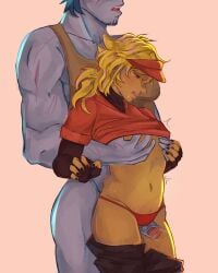 black_nails blush drooling elliot_(forsaken) forsaken_(roblox) frottage_through_clothing gay gay_sex guest_1337_(forsaken) height_difference muscular muscular_male painted_nails precum size_difference sweat yaoi