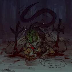 1x1x1x1 1x1x1x1_(forsaken) avian avian_humanoid clawed_fingers claws crying forest forsaken forsaken_(roblox) gore guro humanoid long_hair long_tongue no_visible_genitalia pinned pinned_down pleasure_face pleasured shedletsky shedletsky_(forsaken) swateru sword swords tounge_out wings wings_on_head
