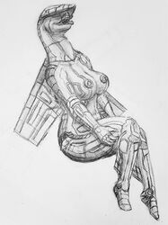 aircraft airplane big_breasts breasts drone female humanoid ironwood lips living_aircraft living_machine machine nipples nude robotic simple_background solo traditional_media_(artwork) white_background wings