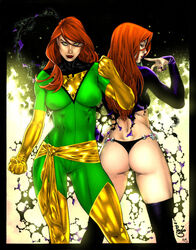 2013 2girls ass breasts clone female female_only goblin_queen_(x-men) human human_only jean_grey light-skinned_female light_skin madelyne_pryor marvel paulo_siqueira phoenix_(x-men) red_hair thong x-men yellow_eyes