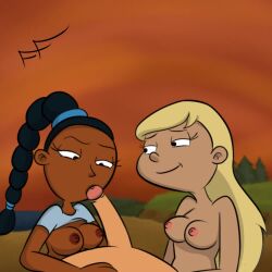 2girls animated beach blowjob chloe_(hey_arnold!) ebony female foot_folk hey_arnold! oral_sex summer_(hey_arnold) tagme video