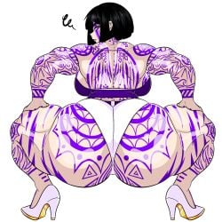 1girls ass ass_focus behind_view big_ass black_hair dakkokki female lex_talionia limbus_company looking_back_at_viewer muscular muscular_arms muscular_female muscular_thighs original_character project_moon squatting tattoo tattoos tattoos_everywhere the_middle_(identity)_(project_moon)